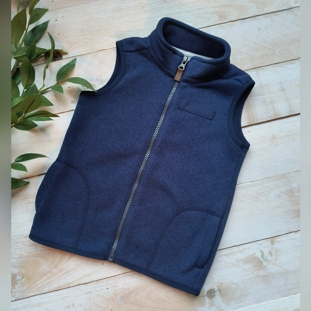 Carter's Toddler Boy Zip Up Sweater Vest Sleeveless Blue Fleece Lined Size 4T